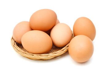 Raw eggs isolated on white background