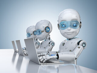 group of robot office workers