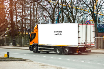 truck with advertising trailer copy space delivery move