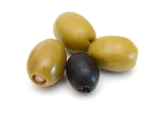Olives on twig isolated on white background