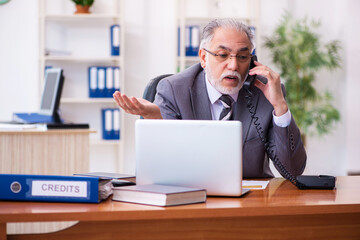 Naklejka premium Old male businessman employee working in the office