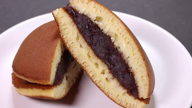 皿に盛ったどら焼き　回転