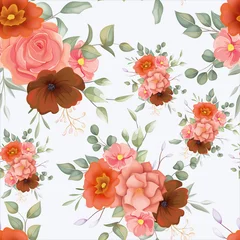 Poster Schöne Hand gezeichnetes nahtloses Blumenmuster mit Boho-Blumenverzierung © mariadeta