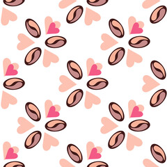 coffee beans and hearts pattern