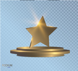 Gold star on gold podium, vector template for cosmetics, show business, sports or something else