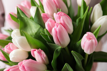 Big bouquet of beautiful tulips, closeup view