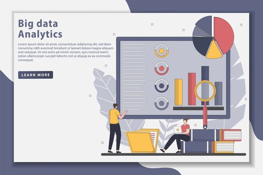 Vector illustration Big data analytics concept landing page. Volume, Value, cloud computing, and Virality. Market research, product testing, data analysis. Flat Line style design