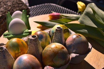 colorful easter eggs and flowers decoration