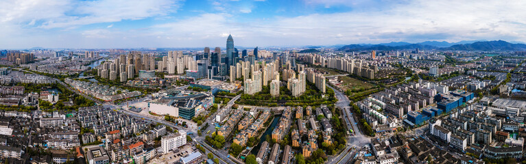 Naklejka premium Aerial photography of the Didang Lake Central Business District, Shaoxing, Zhejiang