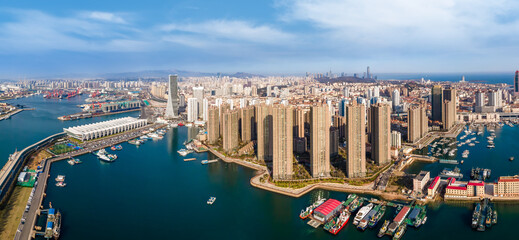 Fototapeta na wymiar Aerial photography of Qingdao's western coastline port wharf