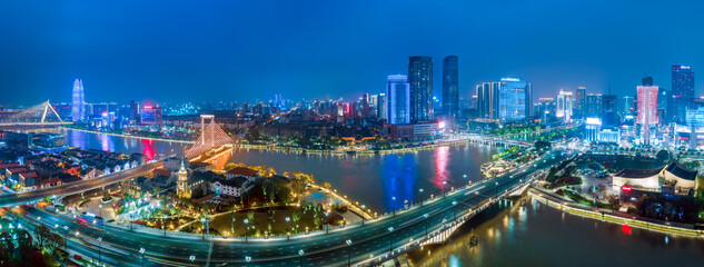 Fototapeta na wymiar Aerial photography of Ningbo city scenery at night