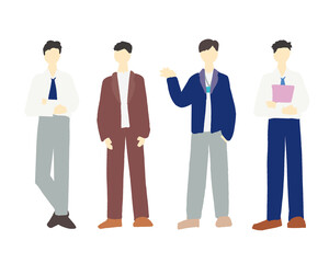 スーツ姿で立つ男性数名の全身イラスト　Workers, business, jobs, vector