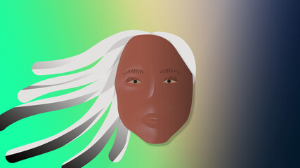 Minimal illustration of a woman face. Shadow art.  Brown skin model mackup. White hair girl.