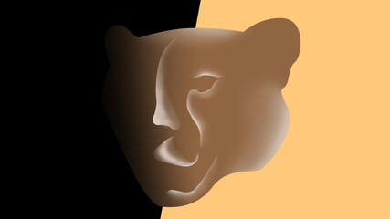 Minimal illustration of a tiger face. Shadow art.  Beige color. 