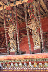 Obraz premium traditional wood carvings at temple in Nepal