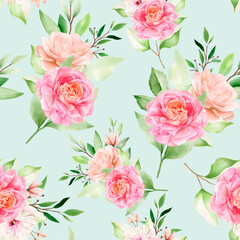 elegant seamless pattern watercolor floral and leaves