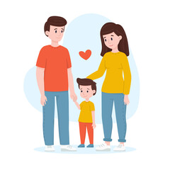 Happy young family. Mom, dad and son. Illustration for family day.