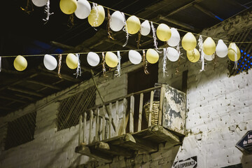 balloons decorating the streets during local festival