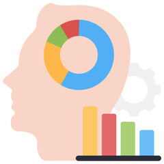 Pie chart inside mind, analyst mind icon