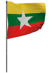 Myanmar flag on pole isolated