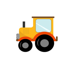 Construction trucks for childrens illustration toy tractor. Vector illustration on white isolated background. Drawing for use in prints, patterns, childrens products, games, cards and invitations
