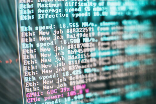 Desktop PC monitor photo. Javascript functions, variables, objects. Project managers work new idea. Future technology creation process.