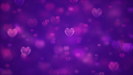 Artistic Abstract Blurry Sharp Purple Floating Heart Shaped Bubbles Love With Glitter Dust Background