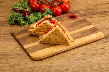 Club sandwich with eggplant and cheese