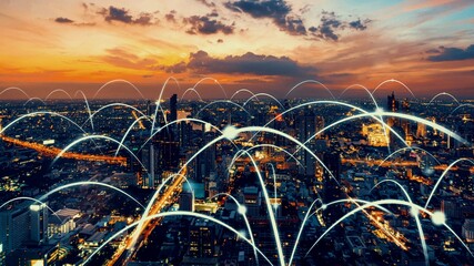 Smart digital city with globalization abstract graphic showing connection network . Concept of...
