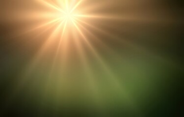 Sunlight glare effect on dark green nature abstract background.