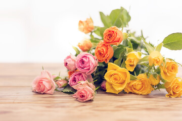 Beautiful pink, orenge and yellow roses flowers.