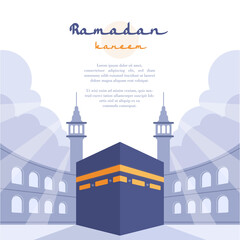 kaaba and mecca concept flat design illustration for ramadan, eid al fitr, eid al adha and islamic template