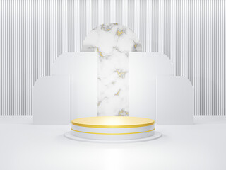 White podium minimal on White color background, Display for cosmetic perfume fashion natural product, simple clean design, luxury minimalist mockup - 3D render