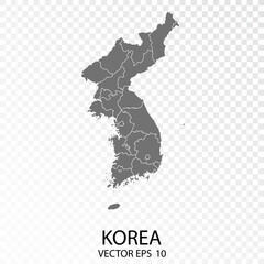 Transparent - High Detailed Grey Map of Korea. vector eps10.