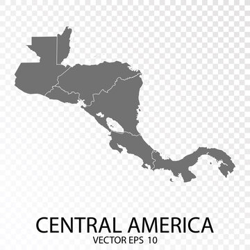 Transparent - High Detailed Grey Map of Central America. Vector Eps 10.