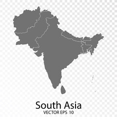 Transparent - High Detailed Grey Map of South Asia. Vector Eps10. © Arif Hama