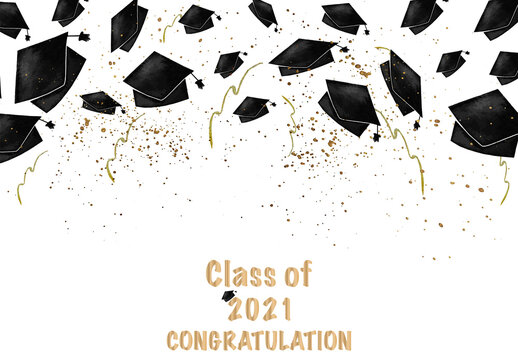 Class Of 2021 Graduation Congratulations Background Watercolor Illustration Decoration Elements