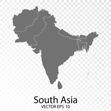 Transparent - High Detailed Grey Map of South Asia. Vector Eps10.