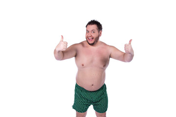 Funny fat man, diet and healthy lifestyle.