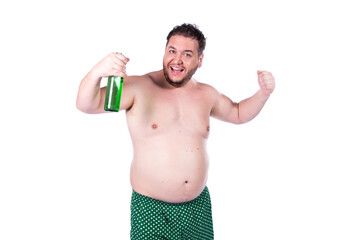 Fototapeta premium Funny fat man, football fan. White background.
