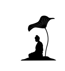 A praying Buddha under a beautiful Leaf - obrazy, fototapety, plakaty
