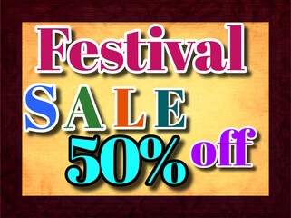 50% off festivals sale 3d text illustration frame.