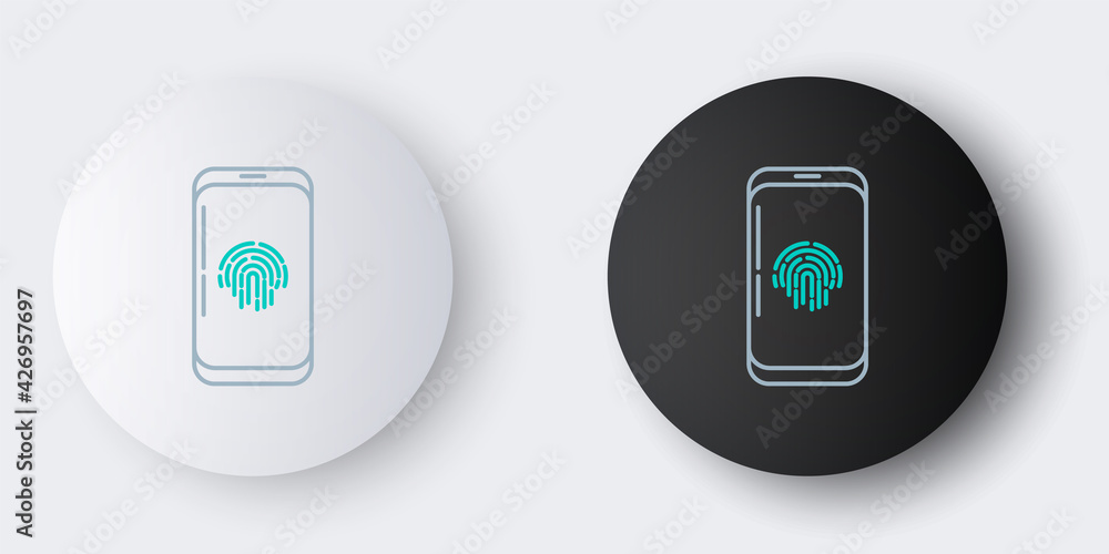 Poster line smartphone with fingerprint scanner icon isolated on grey background. concept of security, pers