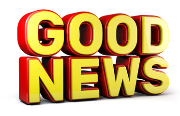 Good news 3d word made from red and yellow isolated on white background. 3d illustration.