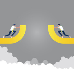 Business teamwork and success concept-Make your way to success, Business team trying to merge the broken road, make your way to success