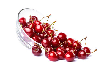 Obraz na płótnie Canvas glass bowl of sweet cherry fruits isolated on white background