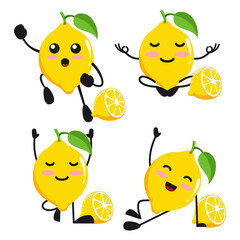 vector illustration of cute lemon fruit yoga meditation theme bundle set. cute lemon fruit Concept White Isolated. Flat Cartoon Style Suitable for Landing Page, Banner, flyer, Sticker.