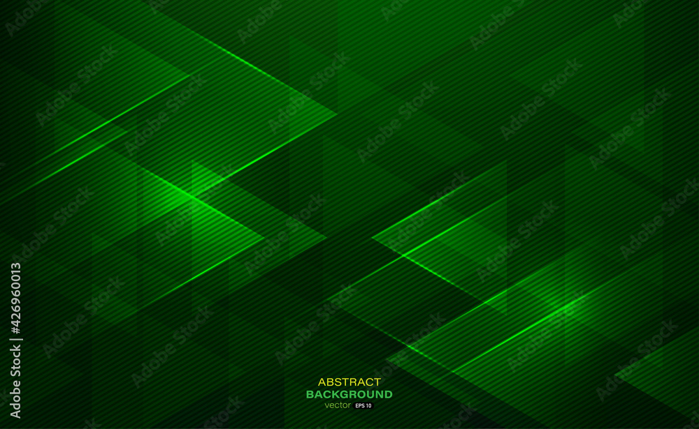 Wall mural geometric dark green abstract background. triangle shapes with lines stripe and light composition. m