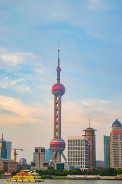 Oriental Pearl TV Tower at dwan around Bund areal in Shanghai, China