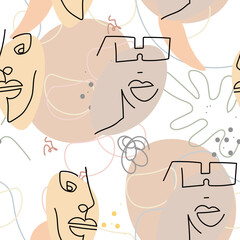 Face line pattern Abstract drawing seamless print